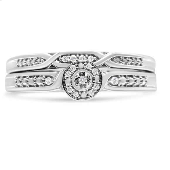 Haus of Brilliance Diamond Accent Frame Twist Shank Bridal Set Ring & Band Sz 12